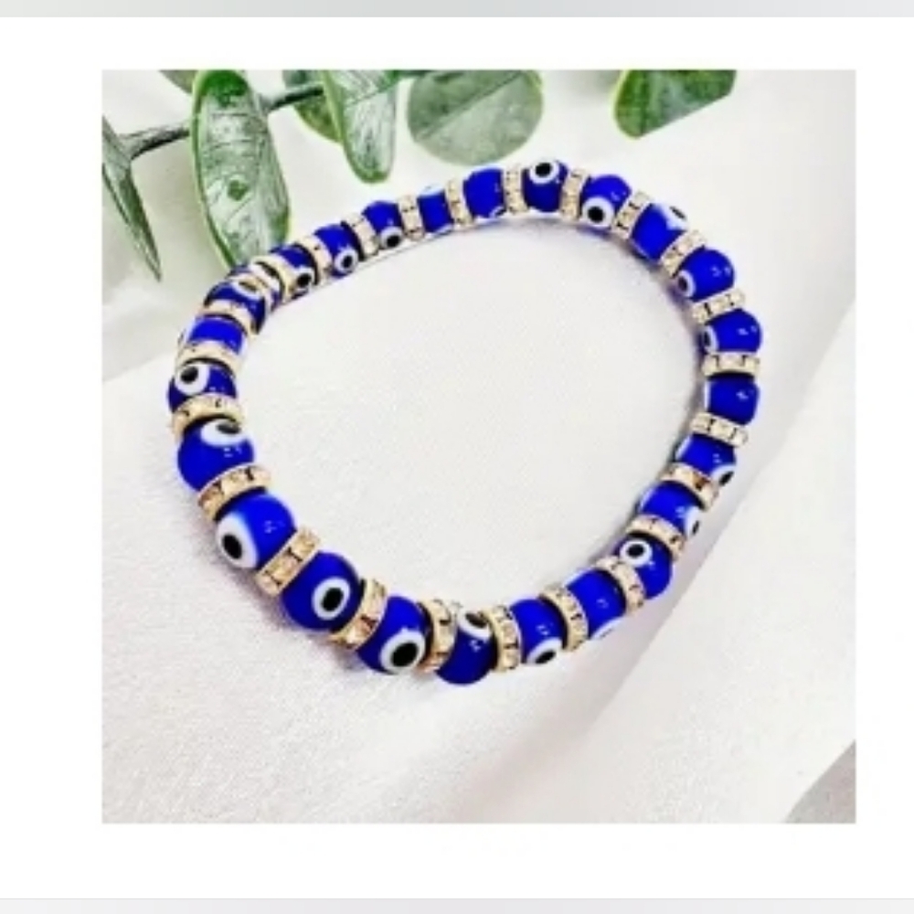 New evil eye stretch beaded bracelets with rhinestones